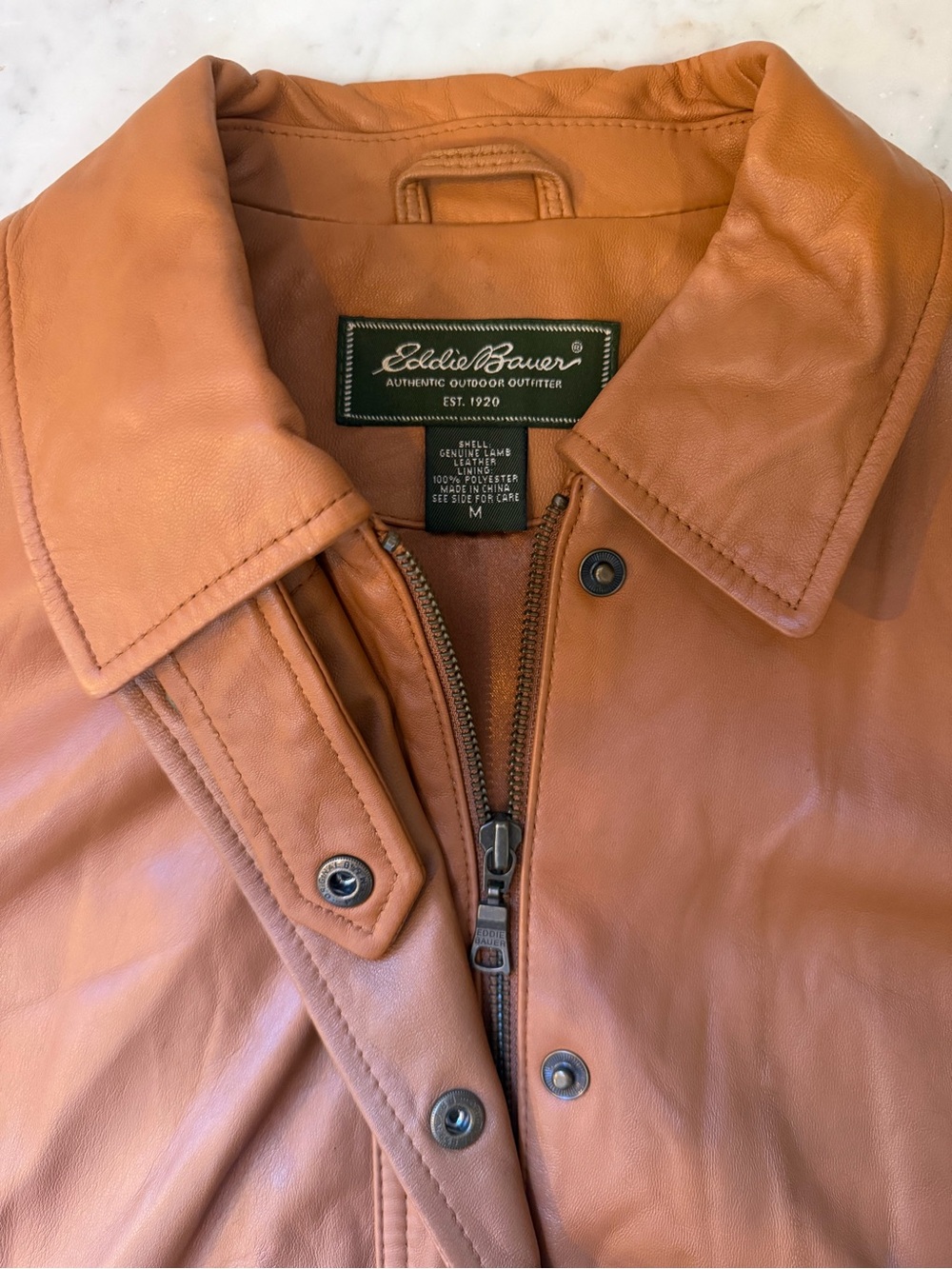 Eddie Bauer Women's Cognac Leather Zip Jacket